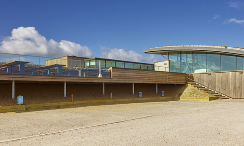 View of NWT Cley Marshes visitor centre and car park