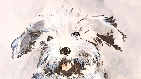 Part of a portrait of a small dog by the Blakeney Chinese Brush painting group