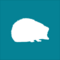 A white silhouette of a hedgehog against a teal background.