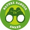 A cartoon pair of binoculars with text 'Nature Ranger Award'