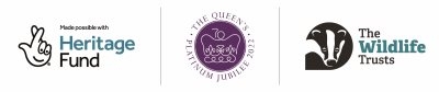 Logos for National Lottery Heritage Fund, The Queen's Platinum Jubilee and The Wildlife Trusts