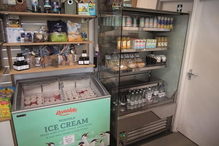 Food and drink at Hickling visitor centre, including an ice cream cabinet