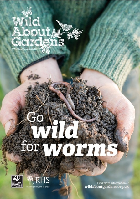 A booklet about worms, with an image of a pair of hands holding out a pile of soil with a worm on top