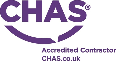 Purple and white CHAS logo