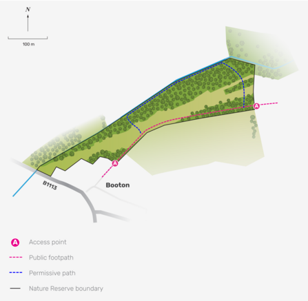 An illustrated map of Booton Common