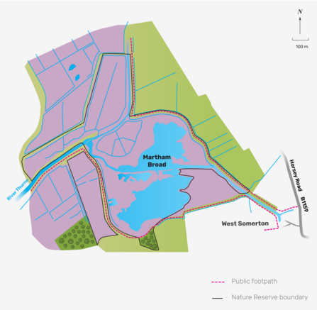 An illustrated map of Martham Broad