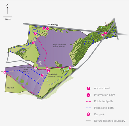 An illustrated map of Roydon Common