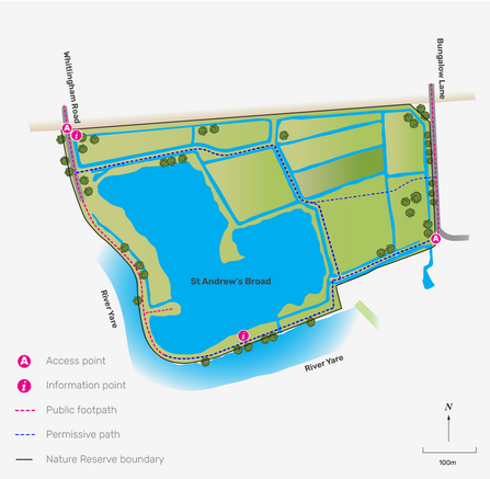 An illustrated reserve map of Thorpe Marshes