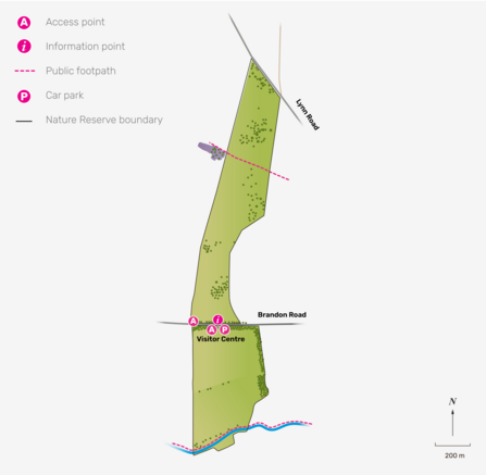 An illustrated map of Weeting Heath