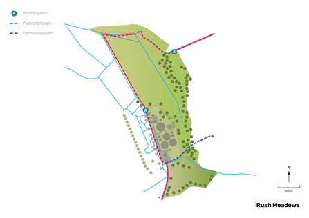 Illustrated map of Rush Meadows.